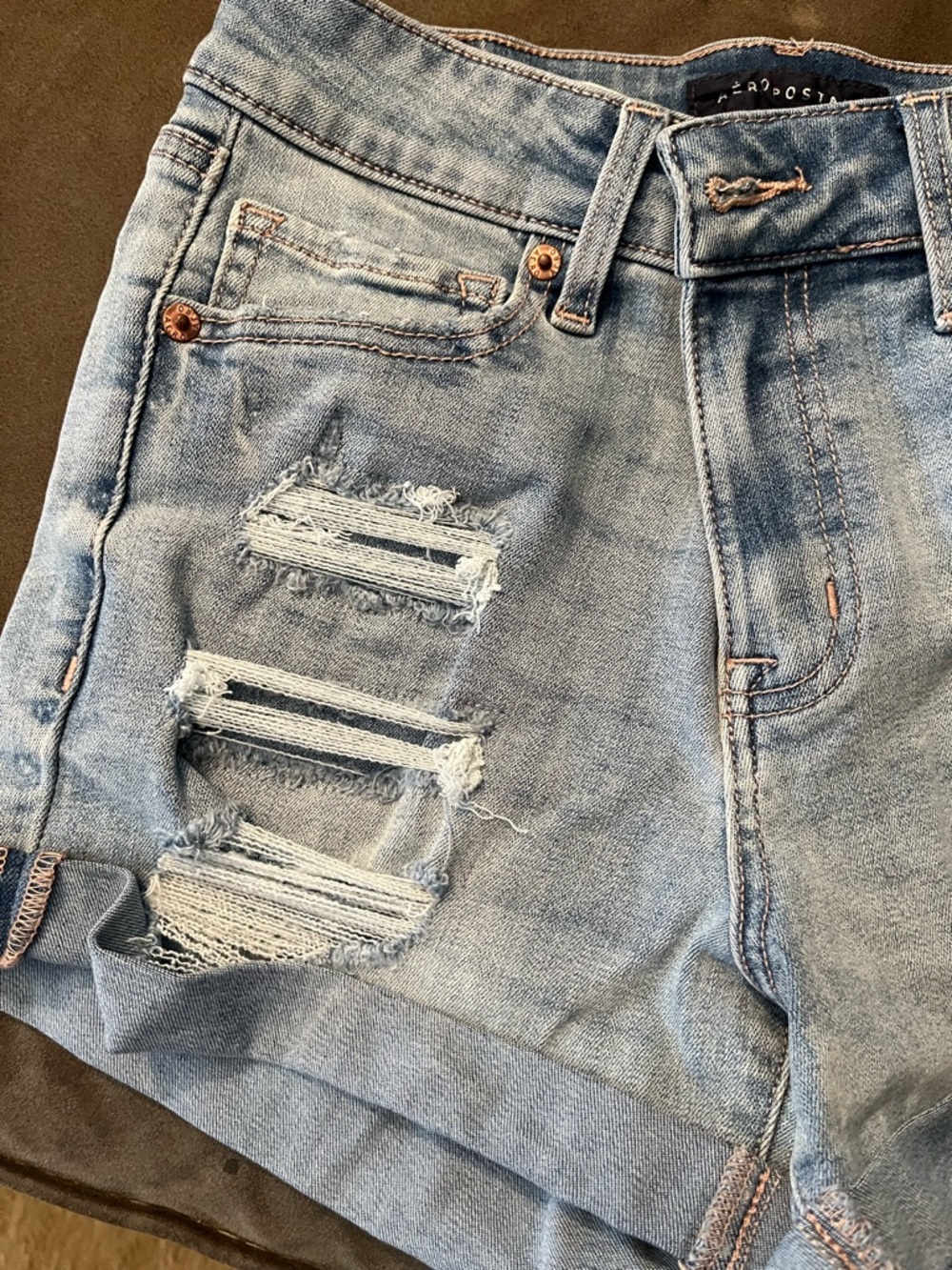 Aeropostale Light Blue Distressed Jean Shorts - Picture 4 of 5